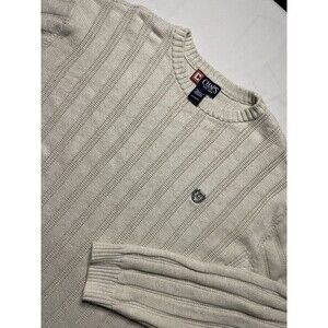 Vintage 90s herringbone knit sweater Mens XL cream Chaps